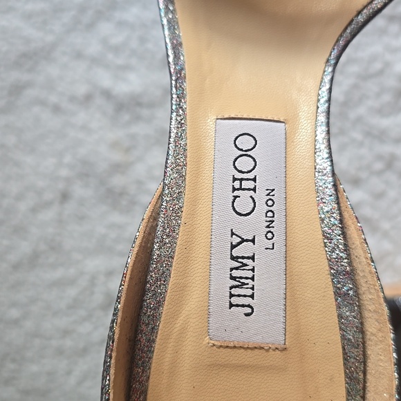 Jimmy Choo Edina 85 Ankle Strap Sparkle Sandals Luxury Leather Heels - Picture 4 of 17